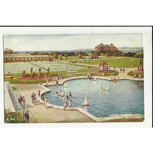 A.613 MORECAMBE Kiddies Paddling Pool Valentine "Art Colour" Postcard