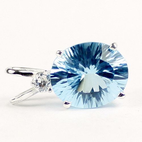 Swiss Blue Topaz (Concave Cut), 925 Sterling Silver Pendant, SP022