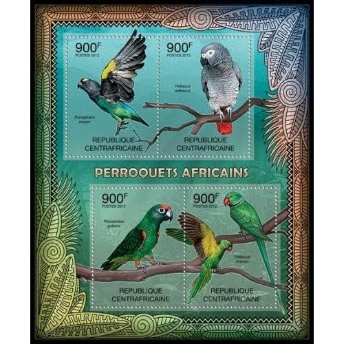 CENTRAL AFRICA 2012 SHEET MNH PARROTS BIRDS PERROQUETS OISEAUX PAPAGEIEN