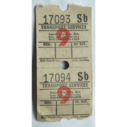 Vintage: Transport Services bus ticket 9 x 2