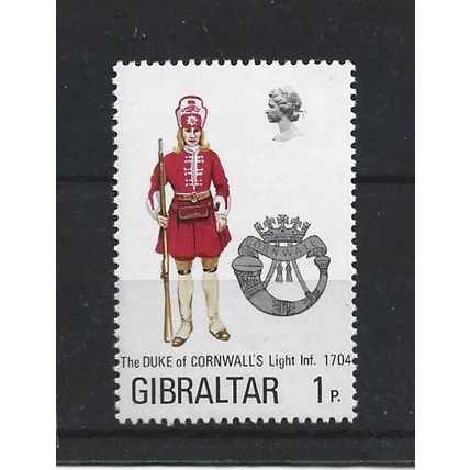 Gibraltar.SG300 1p Duke of Cornwall's Light Infantry,1704.Mounted Mint.Nov23