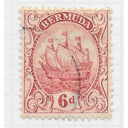 BERMUDA 1910 KE7 6d SAIL SHIP CARAVEL SG50a 50a SG USED WMK MCA THE PALER SHADE