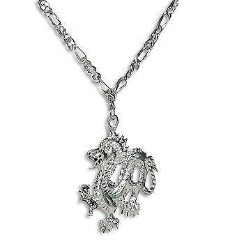 SilverTone Fire Breathing Dragon Pendant on Figaro Neck Chain