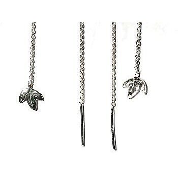 Sterling Silver Strawberry Leaf Dangle Ear Threads