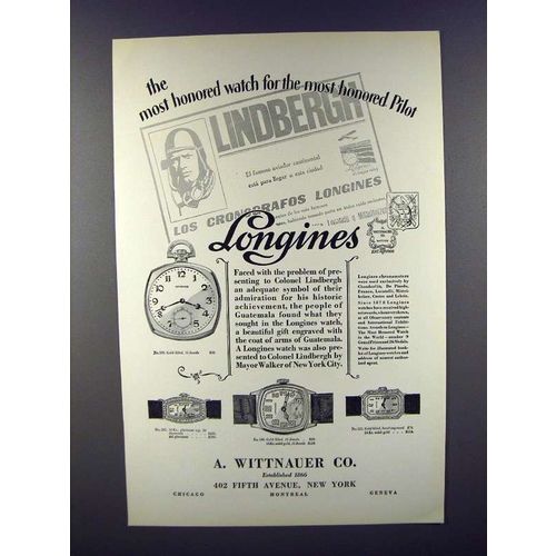 1928 Longines 109, 205, 146, 132 Watch Ad - Lindbergh