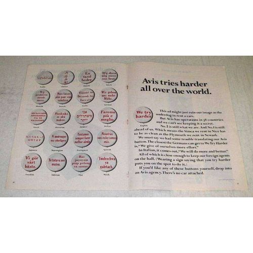 1966 Avis Rent-a-car Ad - Tries Harder All Over World