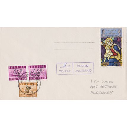 Guernsey 1976 cover Christmas stamp plus 5p to pay frank & 3x postage due stamps