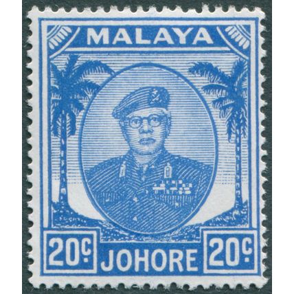 Johore 1952 20c bright blue SG 141a unused