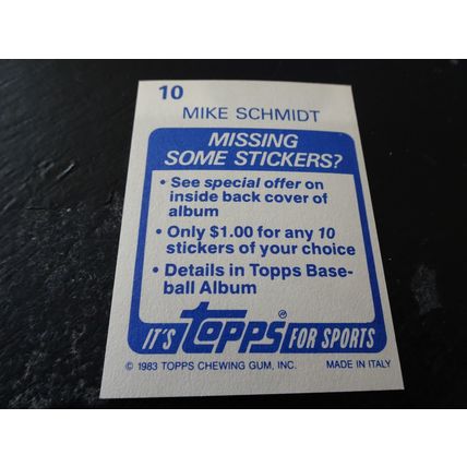 1983 Topps Stickers # 010 Mike Schmidt Excellent-Mint (6) Philadelphia Phillies