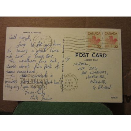 LABRADOR ICEBERG, CANADA used postcard 1983 pm #