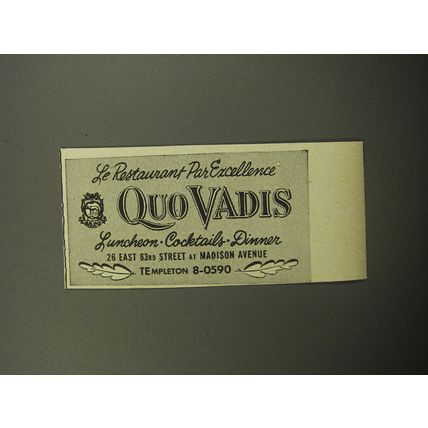 1957 Quo Vadis Restaurant Advertisement - Le Restaurant Par Excellence