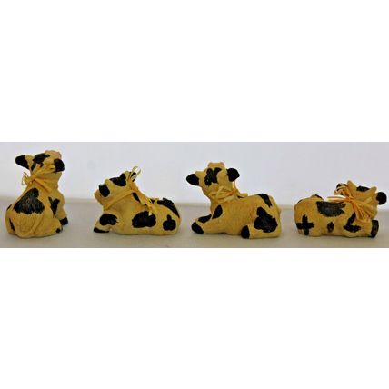 Set of 4 Vintage, Hand Painted, Polyresin Cow Ornaments