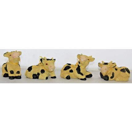 Set of 4 Vintage, Hand Painted, Polyresin Cow Ornaments