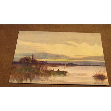 Faulkner Postcard - Norfolk Broads scene Nr Blundell - Artist A.E Sanders