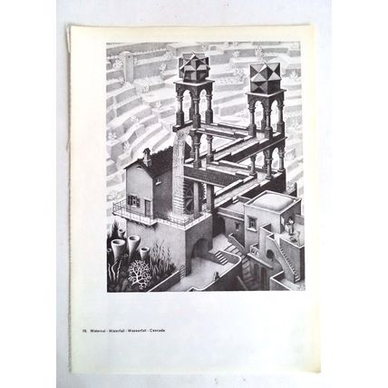 ESCHER print WATERFALL geo Vintage 60S Orig Graphic Poster optic wall art Gift