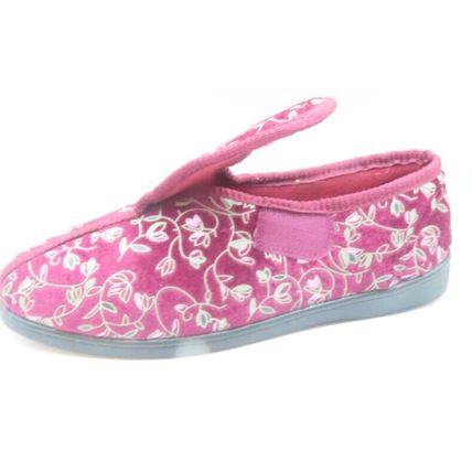 Ladies Slippers Burgundy Pink Floral Adjustable Fastening Disability Gift Size 6