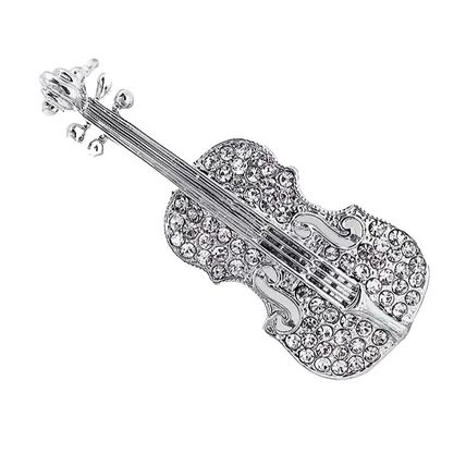 Silvery Crystal Violin Brooch for Women Fashion Pin Elegant Rhinestones Brooch