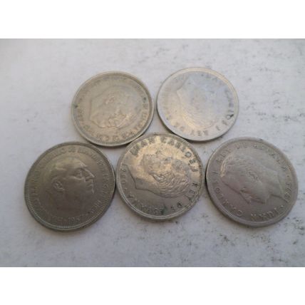 Spain - 10 differently dated - 5 pesetas coins - date run 1973 / 1982