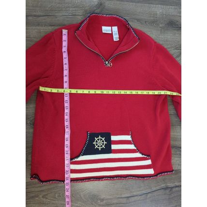 Vintage Villager Sport by Liz Claiborne Nautical Half Zip Sweater XL Cherry Red