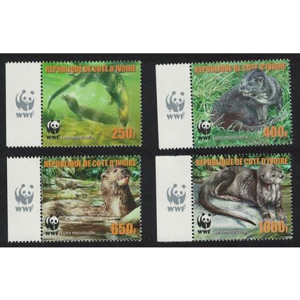 Ivory Coast WWF Speckle-throated Otter 4v Reprint Margins Logo 2005 MNH