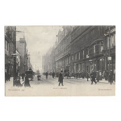 Deansgate, Manchester, Lancashire, Hunt's Series Postcard.