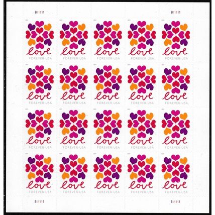 Wedding Hearts Full Sealed Pad of 100 Sheets (2000 Stamps) Scott 5339