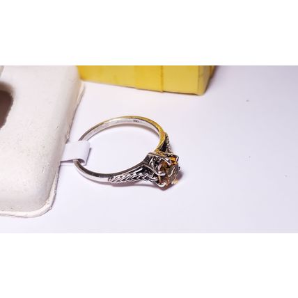 Estate 3/4ct round Citrine scroll basket feather sides Sterling Silver Ring22288