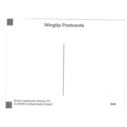 BOEING 707 AIRCRAFT BRITISH CALEDONIAN . AT MANCHESTER AIRPORT CARD NO W 49