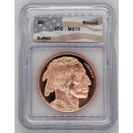 1 Oz Collectible Copper Buffalo Round ICG MS70 Perfect Grade