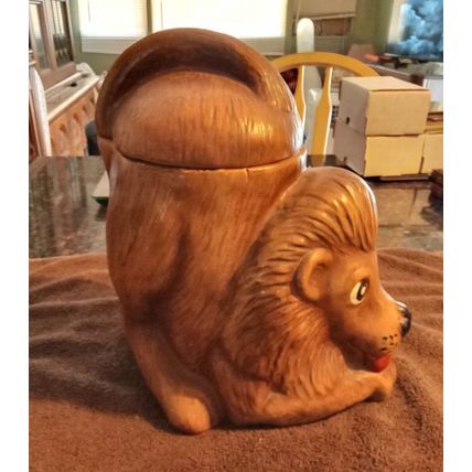Old Vintage Original Cookie Jar Brown Crouching Lion 10 1/2" Tall 1950's