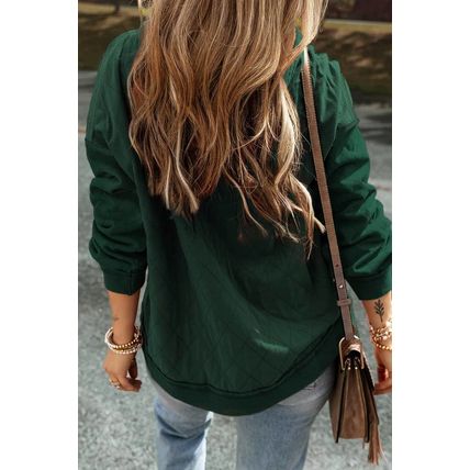 Blackish Green Quilted Patchwork Exposed Seam Hoodie