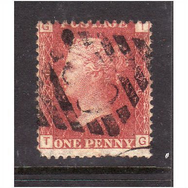 GREAT BRITAIN 1858-79 QV SG44 1d RED BROWN PLATE 176 LETTERED TG USED