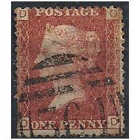 1858 SG43 1d Red Plate 207 Good/Fine Used Check Letters "OD".