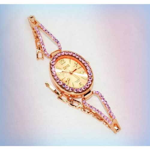 Rose Gold Plated Pink Rhinestone Crystal Wrist Watch Jewellery 480