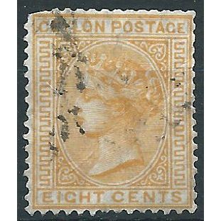 Ceylon 1874 SG124 8c Orange-Yellow Good Used . . ..