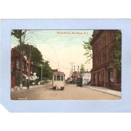 New Jersey Red Bank Broad St Street scene w/Trolley Car & Old Cars~2025