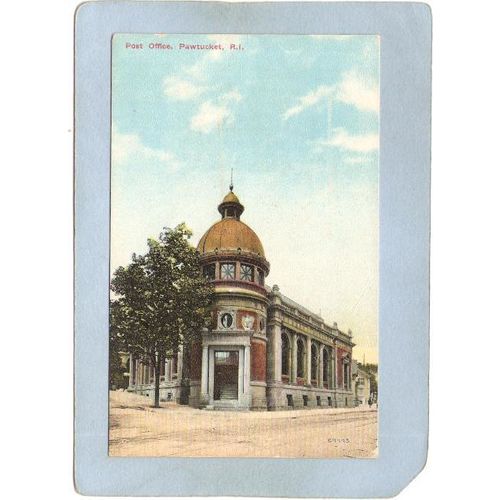 Rhode Island Pawtucket Postcard Post Office Street Scene Intersection~1058