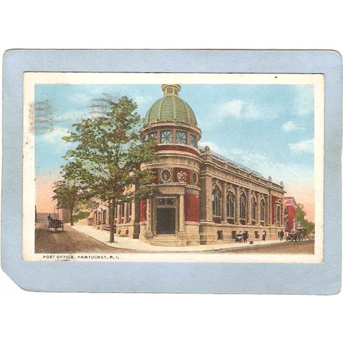 Rhode Island Pawtucket Postcard Post Office Street Scene Intersection w/Ho~1066
