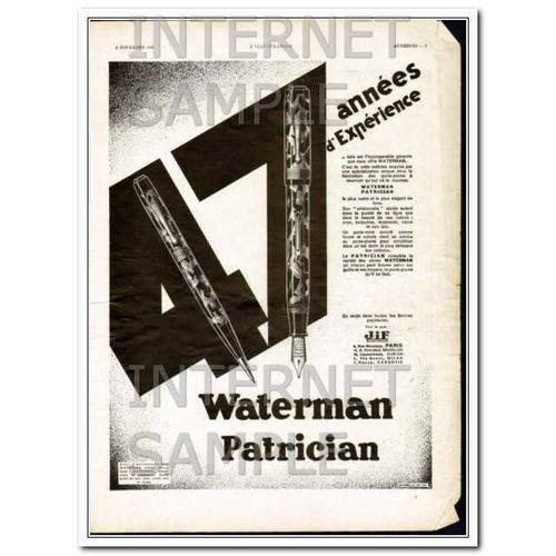 WATERMAN 1930 years experience Le Patrician fountain pen vintage ad