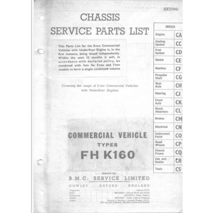 BMC FHK160 Commercial Vehicles Chassis Parts Catalogue 1963 AKD3441 PDF