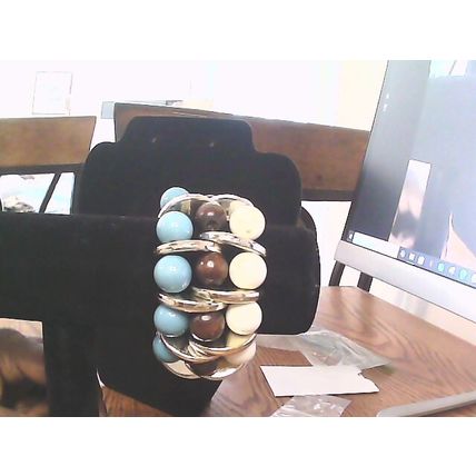 TURQUOISE BROWN WHITECOLOR 3 ROW STRETCH BEADED BRACELET