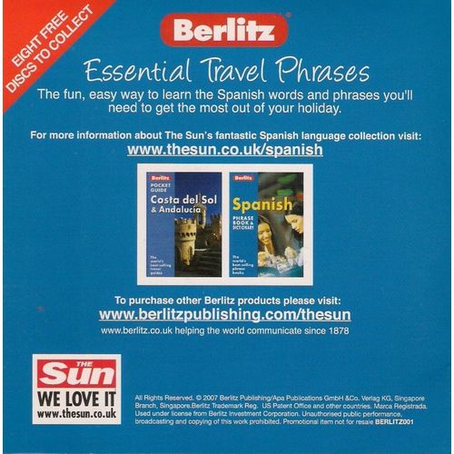 SPANISH GUARANTEED<>ESSENTIAL TRAVEL PHRASES<>PROMOTIONAL CD FROM THE SUN