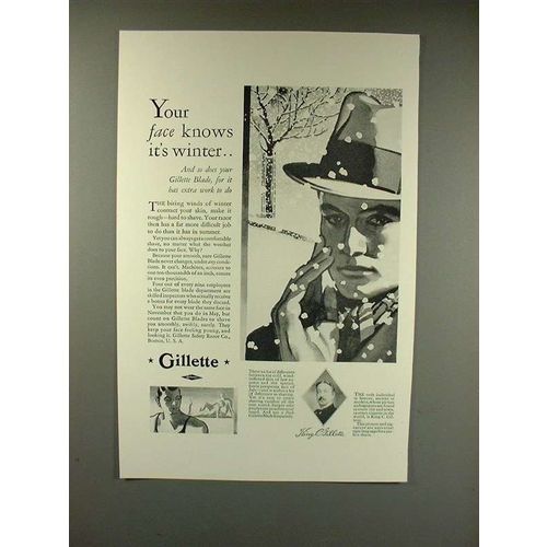 1929 Gillette Razor Blade Ad - Your Face Knows Winter