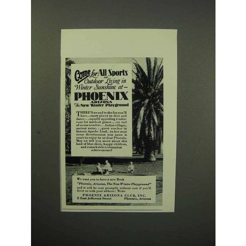 1930 Phoenix Arizona Tourism Ad - Come for All Sports