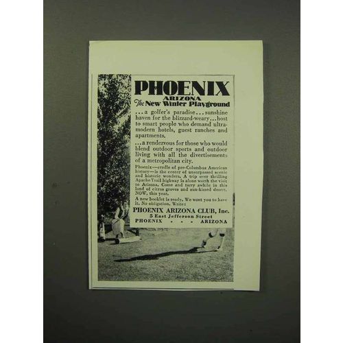 1930 Phoenix Arizona Tourism Ad - Winter Playground