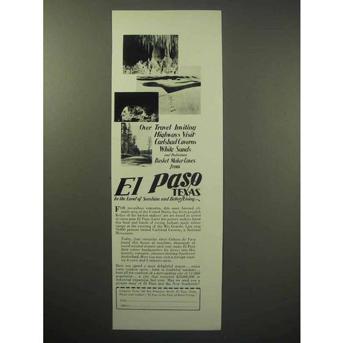1930 El Paso Texas Tourism Ad - Carlsbad Caverns
