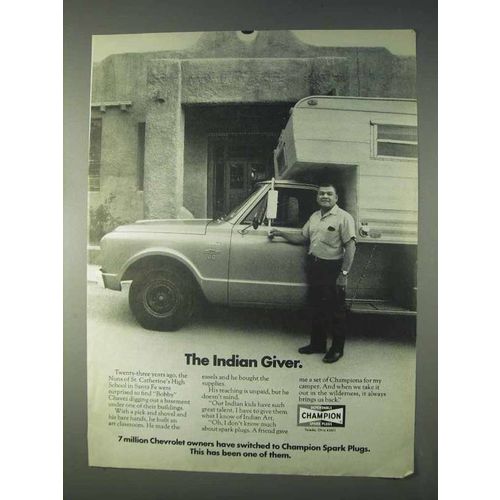 1971 Champion Spark Plugs Ad - The Indian Giver