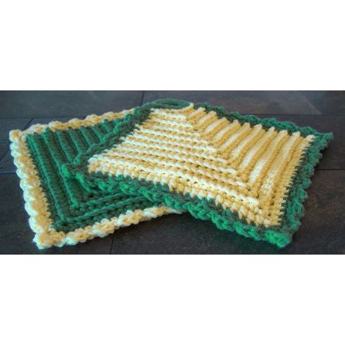 POT holders #2 - hot pads set of 2 ribbed crochet square yellow/green 7.5 inch