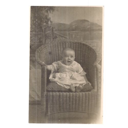 BABY IN A RATTAN LOOM CHAIR ...... vintage photograph by Gale's Studios =