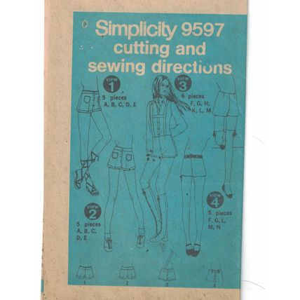 Simplicity 9597 Misses Shorts Size 10 Hip Huggers Waist 24 inch Sewing Pattern